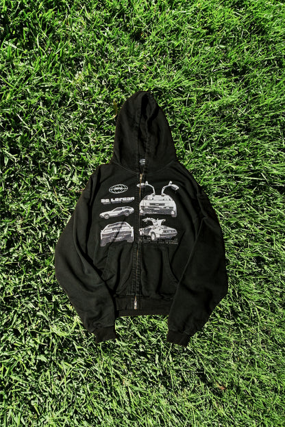 DeLorean Vintage Black Oversized Zipped Hoodie