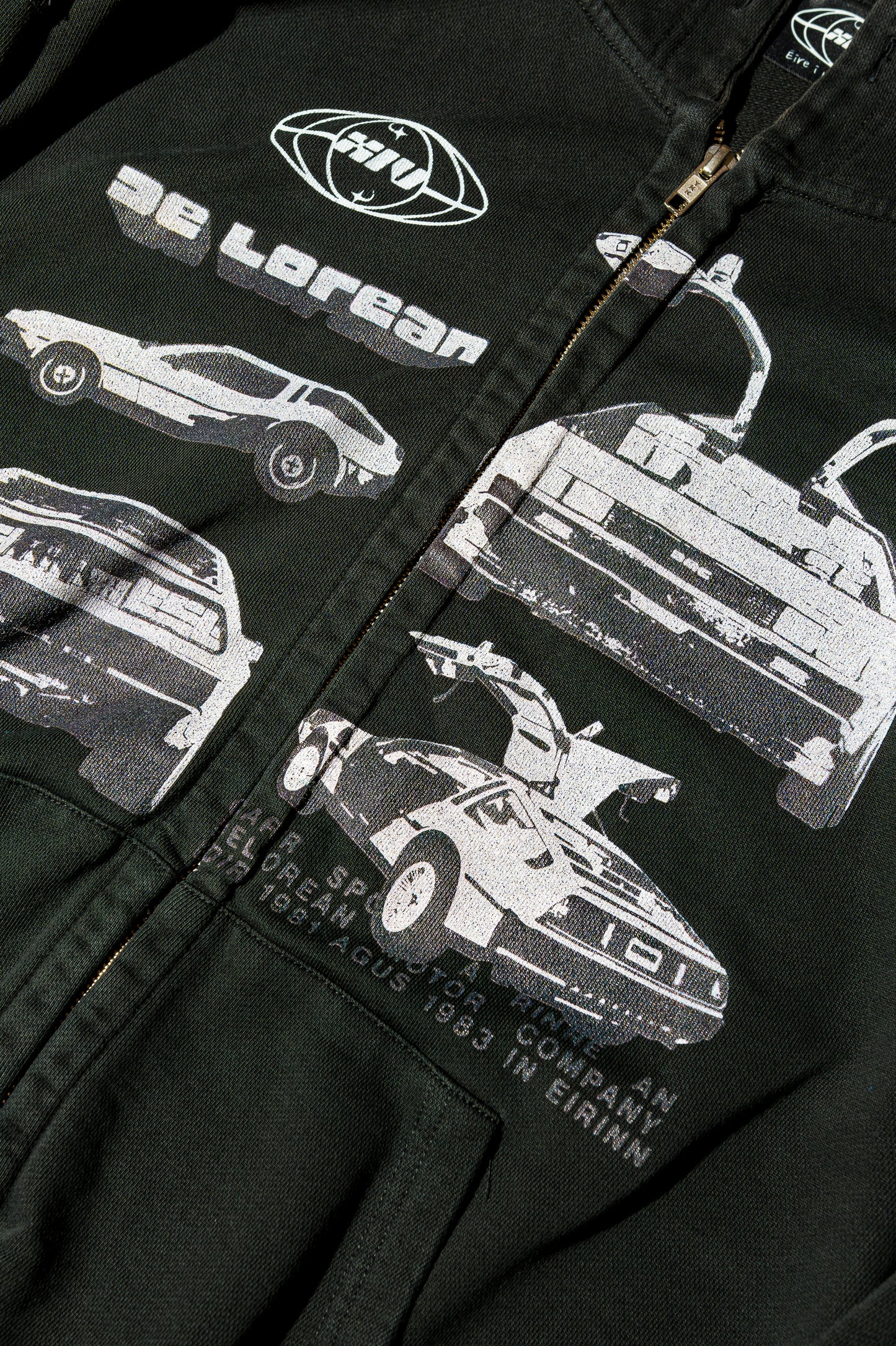 DeLorean Vintage Black Oversized Zipped Hoodie